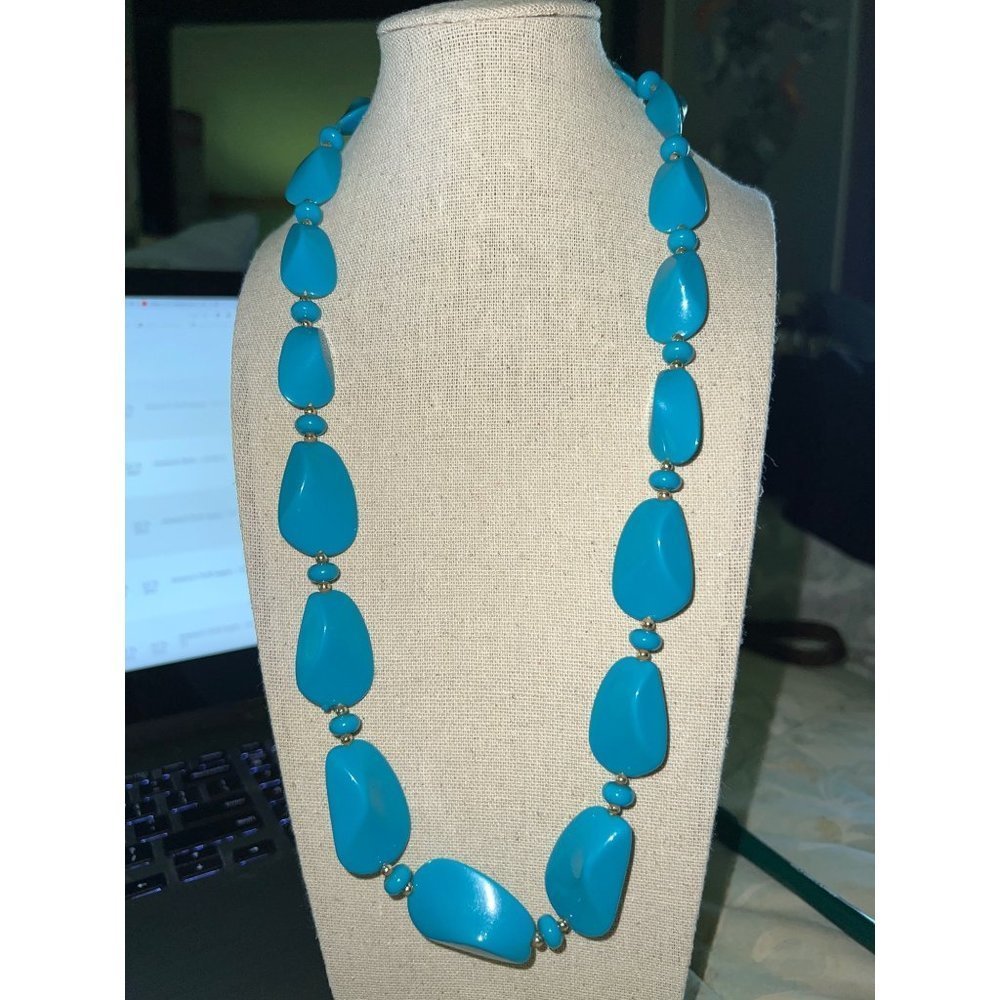 Blue Acrylic and Gold Bead Necklace— 25”